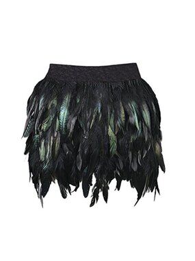 Faux Feather A-Line Mini Skirt Handmade Mid Waist